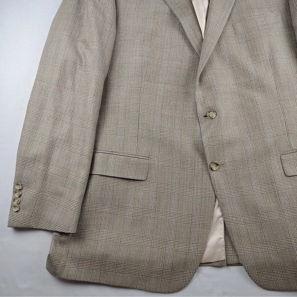 Hart Schaffner Marx 50L Sport Coat Blazer Glen Plaid Check USA Made Tan Brown